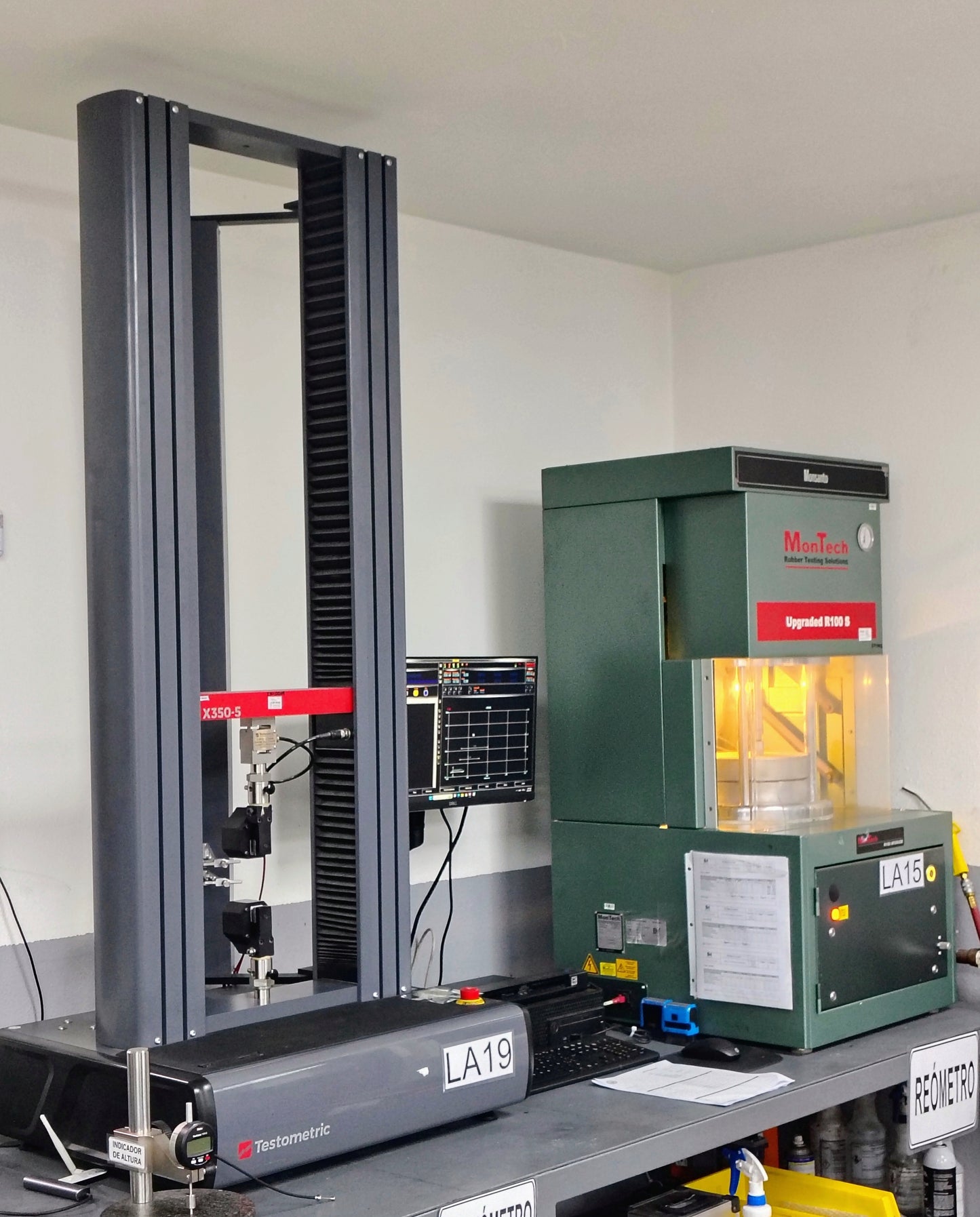 Testing  Compression-Deflection (ASTM D575) machine in a laboratory setting