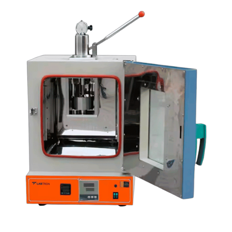 Laboratory plasticity testing with open door on a white background