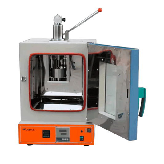 Laboratory plasticity testing with open door on a white background