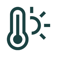 Icon of a thermometer and sun with a circular arrow, representing temperature or heat.