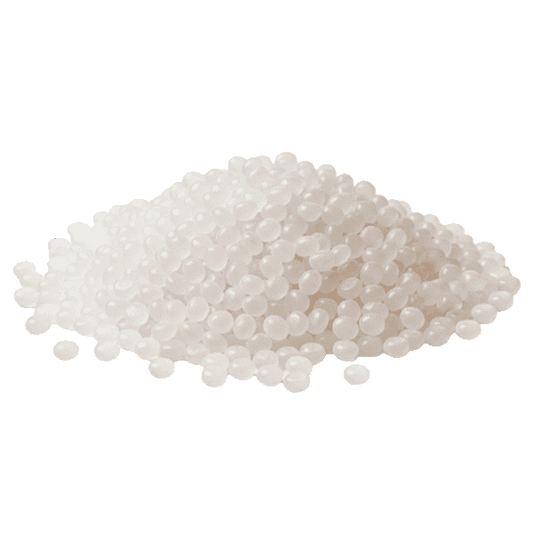 White granular thermoplastic elastomer resin on a transparent background